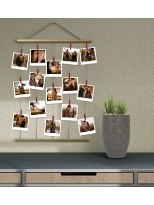 Bk Gift Kişiye Özel 18 Fotoğraflı Uzun Ipli Mandallı Ahşap Anı Çerçevesi 60X80CM