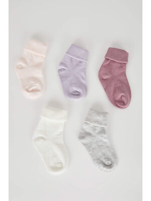 DeFacto Kız Bebek Kaydırmaz Taban 5'li Pamuklu Uzun Çorap U6225A2NS