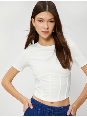 Koton Crop Tişört Korse Görünümlü Kısa Kollu Bisiklet Yaka