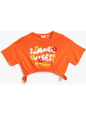 Koton Crop Tişört Baskılı Beli Büzgülü