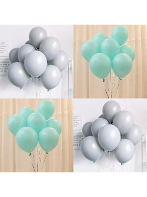 Hknys Yeşil Makaron  ve Gri Renk Karışık Lateks  Pastel BALON60 Adet + Balon Zinciri Hediyeli