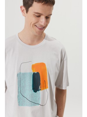 Altınyıldız Classics Erkek Gri Oversize Bol Kesim Bisiklet Yaka %100 Pamuk Baskılı Tişört