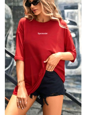 Millionaire Spectacular Kırmızı Oversize Salas Boyfriend Kadın T-Shirt