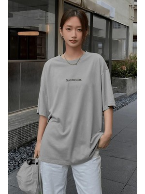 Millionaire Spectacular Gri Oversize Salas Boyfriend Kadın T-Shirt