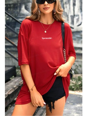 Millionaire Spectacular Kırmızı Oversize Salas Boyfriend Kadın T-Shirt