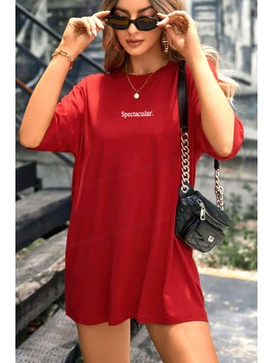 Millionaire Spectacular Kırmızı Oversize Salas Boyfriend Kadın T-Shirt