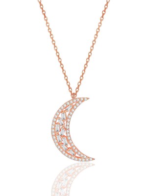 Söğütlü Silver Gümüş Rose Baget Kesim Zirkon Taşlı Hilal Kolye