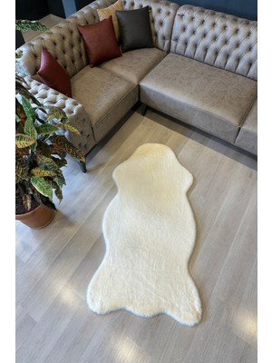 Freya Home Yumuşacık Post Kesim Tavşan Tüyü Krem Yıkanabilir Peluş Halı