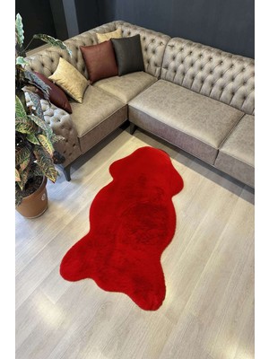 Freya Home Yumuşacık Post Kesim Tavşan Tüyü Kırmızı Yıkanabilir Peluş Halı