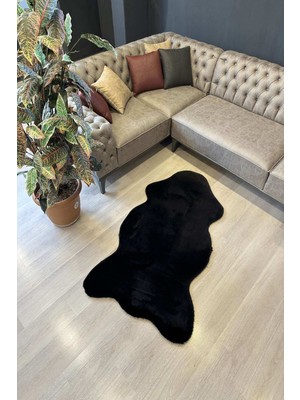 Freya Home Yumuşacık Post Kesim Tavşan Tüyü Siyah Yıkanabilir Peluş Halı