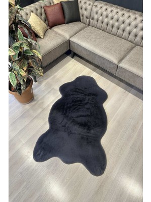 Freya Home Yumuşacık Post Kesim Tavşan Tüyü Antrasit Yıkanabilir Peluş Halı