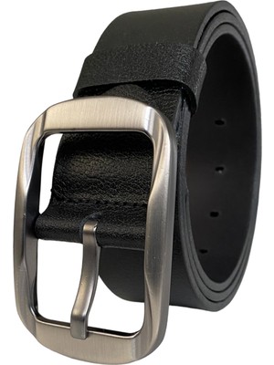 GoDeri Deri Erkek Kemer Gerçek Deri Füme Oval Tokalı Siyah 4 cm Genişlikte
