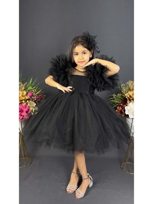 Mnk Baby & Kids Mnk Baby Şifon Robalı Ponpon Kol Pul Payetli Kız Çocuk Kabarık Etek Tütülü Abiye10
