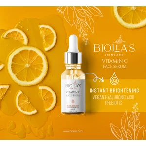 Aydınlatıcı,renk Tonu Eşitleyici Yüz Bakım Serumu C Vitamini+Prebiyotik+Vegan Hyalüronik Asit 30 ml