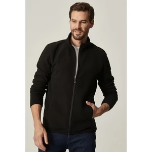 Altınyıldız Classics Erkek Siyah Anti-pilling Tüylenme Yapmayan Standart Fit Dik Bato Yaka Sweatshirt Polar Ceket