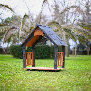 Isı Yalıtımlı Ahşap Köpek Kulübeleri Için Ekstra Gölgelik Çatı ve Taban Veranda