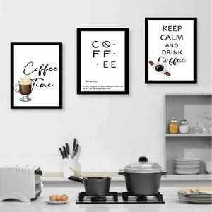 Trend Poster Siyah Çerçeve Görünümlü Coffee Köşesi Için Duvar  Tablosu Retro Ahşap  Poster