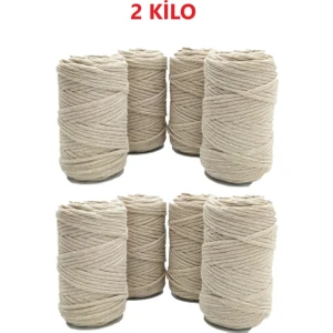 Bej 2 kg Makrome Tarama Ipi Pamuk 3.0 / 3.5 mm