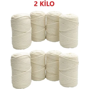Ekru 2 kg Makrome Tarama Ipi Pamuk 3.0 / 3.5 mm