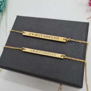 Nida Jewelry 925 Ayar Gümüş Çift Romen Rakam Tarih Harf Bileklik