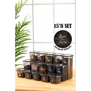 Beyaz Serigrafi Etiketli 15LI Peggy Kare Erzak Saklama Kabı 5x(0,55 Litre, 1,2 Litre, 1,75 Litre) Antrasit