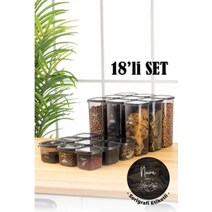 Beyaz Serigrafi Etiketli 18LI Peggy Kare Erzak Saklama Kabı 9x(0,55 Litre, 1,75 Litre) Antrasit