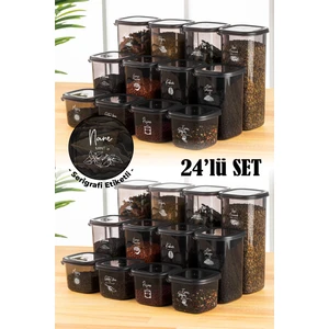Beyaz Serigrafi Etiketli 24LÜ Peggy Kare Erzak Saklama Kabı 8x(0,55 Litre, 1,2 Litre, 1,75 Litre) Antrasit