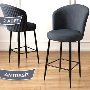 Concept Fora Serisi Mutfak  Bar Sandalyesi  Babyface Kumaş Siyah Metal Ayak 2  Adet Sandalye