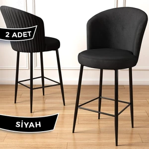 Concept Fora Serisi Mutfak  Bar Sandalyesi  Babyface Kumaş Siyah Metal Ayak 2  Adet Sandalye