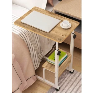 Yükseklik Ayarlı ve Raflı Laptop ve Servis Sehpası - Atlantik Çam Beyaz (Tekerli) 60X40