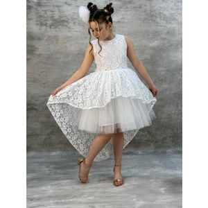 Miço Kids Beyaz Salsa Kuyruklu Fiyonk Detaylı Çocuk Abiye - Kız Çocuk Elbisesi - Çocuk Abiye - Mezuniyet Elbisesi