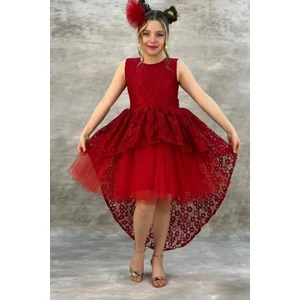 Miço Kids Kırmızı Salsa Kuyruklu Fiyonk Detaylı Çocuk Abiye - Kız Çocuk Elbisesi - Çocuk Abiye - Mezuniyet Elbisesi