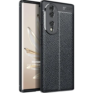 Honor 70 Kılıf Deri Dokulu Silikon Siyah
