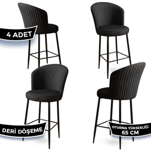 Concept Alte Serisi Mutfak  Bar Sandalyesi  Babyface Kumaş Siyah Metal Ayak 4 Adet Sandalye