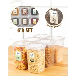 Renkli Etiketli 6lı 1,2 Litre Peggy Kare Erzak Saklama Kabı Beyaz
