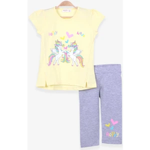 Kız Çocuk Kapri Taytlı Takım Unicorn Baskılı 1.5-5 Yaş, Sarı