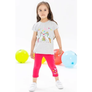 Kız Çocuk Kapri Taytlı Takım Unicorn Baskılı 1.5-5 Yaş, Açık Gri Melanj