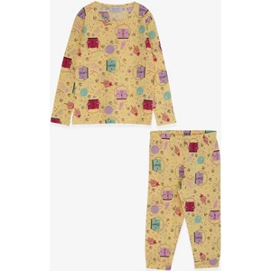 Macawı Kız Çocuk Pijama Takımı Astronot Kedicik Desenli 3-7 Yaş, Sarı