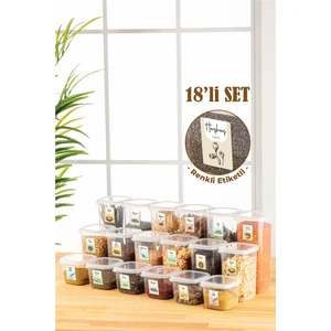 Renkli Etiketli 18LI Peggy Kare Erzak Saklama Kabı 6x(0,55 Litre, 1,2 Litre, 1,75 Litre) Beyaz