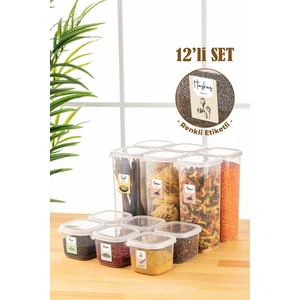 Renkli Etiketli 12LI Peggy Kare Erzak Saklama Kabı 6x(0,55 Litre, 1,75 Litre) Beyaz