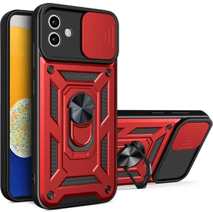 Case 4U Samsung Galaxy A04 Uyumlu Kılıf Stand Olabilen Yüzüklü Sürgülü Vega Arka Kapak Kırmızı