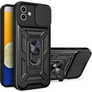 Case 4U Samsung Galaxy A04 Uyumlu Kılıf Stand Olabilen Yüzüklü Sürgülü Vega Arka Kapak Siyah