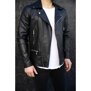 SB Collection Erkek Siyah Biker Baharlık Deri Ceket