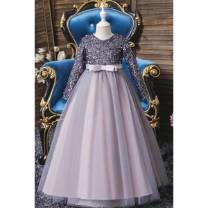 Miço Kids Gri Zara Payetli Çocuk Abiye - Kız Çocuk Elbise - Kız Çocuk Balo Elbise - Noel Elbise