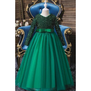 Miço Kids Tarlatanlı Sakallı Pul Payetli Kız Çocuk Elbisesi - Balo Elbisesi - Kız Çocuk Abiye Modeli