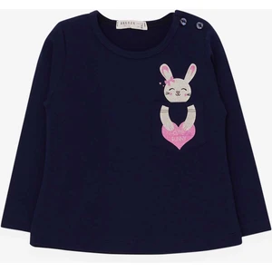 Kız Çocuk Uzun Kollu Tişört Cepli Tavşancık Baskılı 1.5-5 Yaş, Lacivert