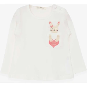 Kız Çocuk Uzun Kollu Tişört Cepli Tavşancık Baskılı 1.5-5 Yaş, Ekru