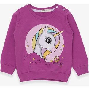 Kız Çocuk Sweatshirt Baskılı Unicorn 1.5-5 Yaş, Eflatun