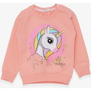 Kız Çocuk Sweatshirt Baskılı Unicorn 1.5-5 Yaş, Somon