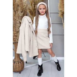 Tarz Çocuk Kız Çocuk Peluş Kaban Bluz ve Bandanalı Peluş Etekli Tarz Takım